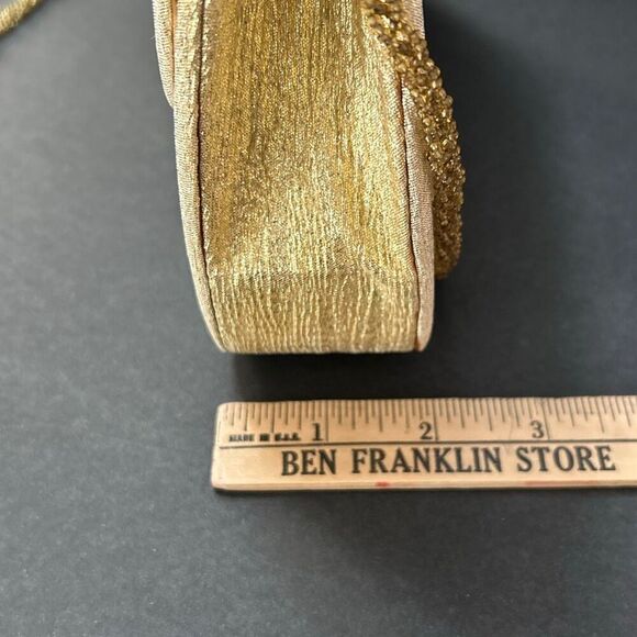 Vtg Gold Metallic Clutch Purse Handbag w/Beaded Shoulder Strap Option - Picture 11 of 12